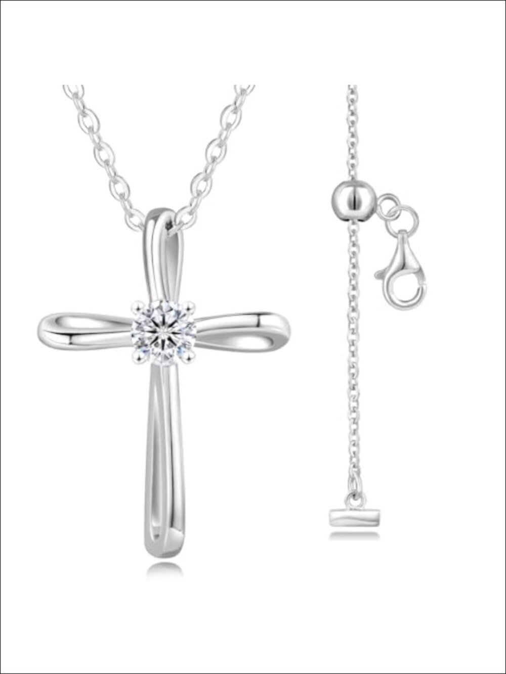 D Color VVS1 Moissanite Cross Necklace 925 Vermeil Sterling Silver Adjustable